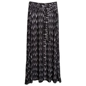 Robert Louis Black and White Chevron Print Maxi Skirt w Front Side Sash Size L